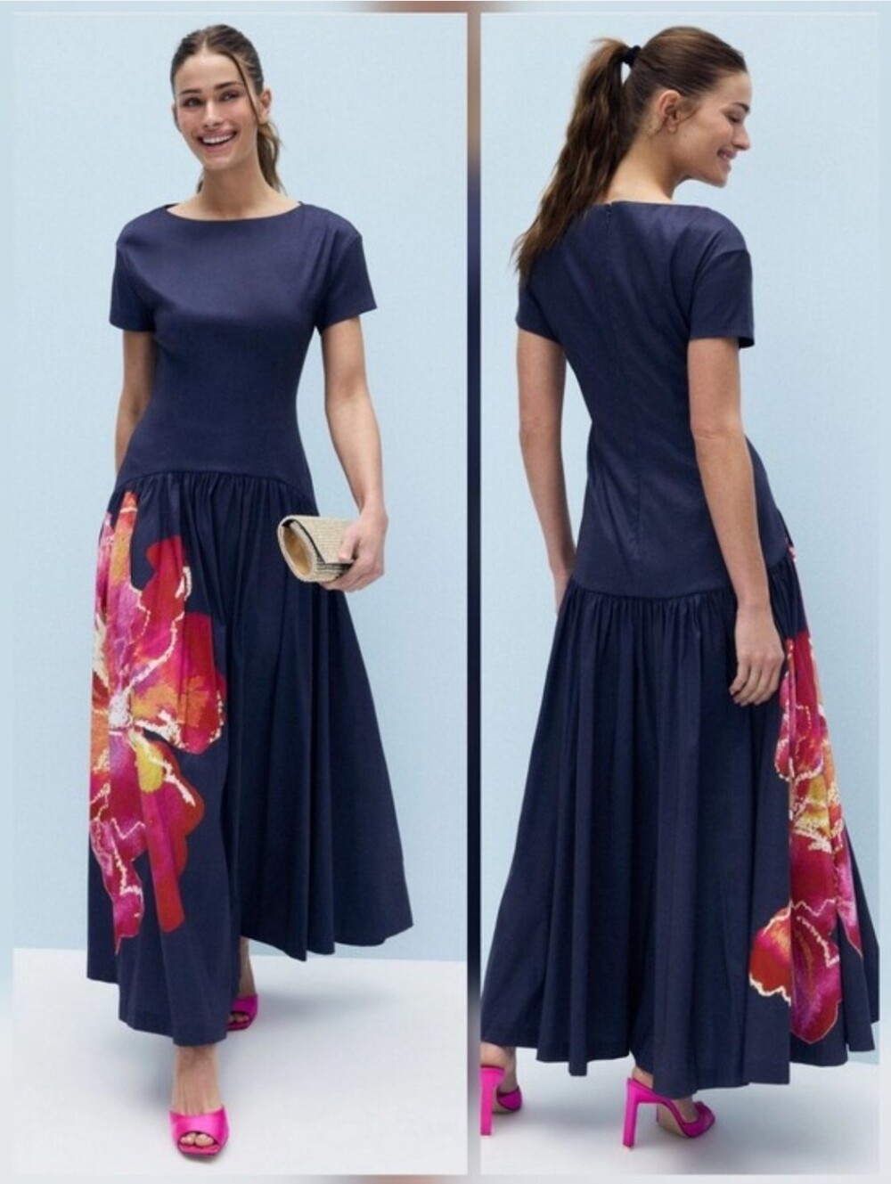 Hutch Atley Floral Gown Mock Neck Short Sleeve Back Zipper Size 10